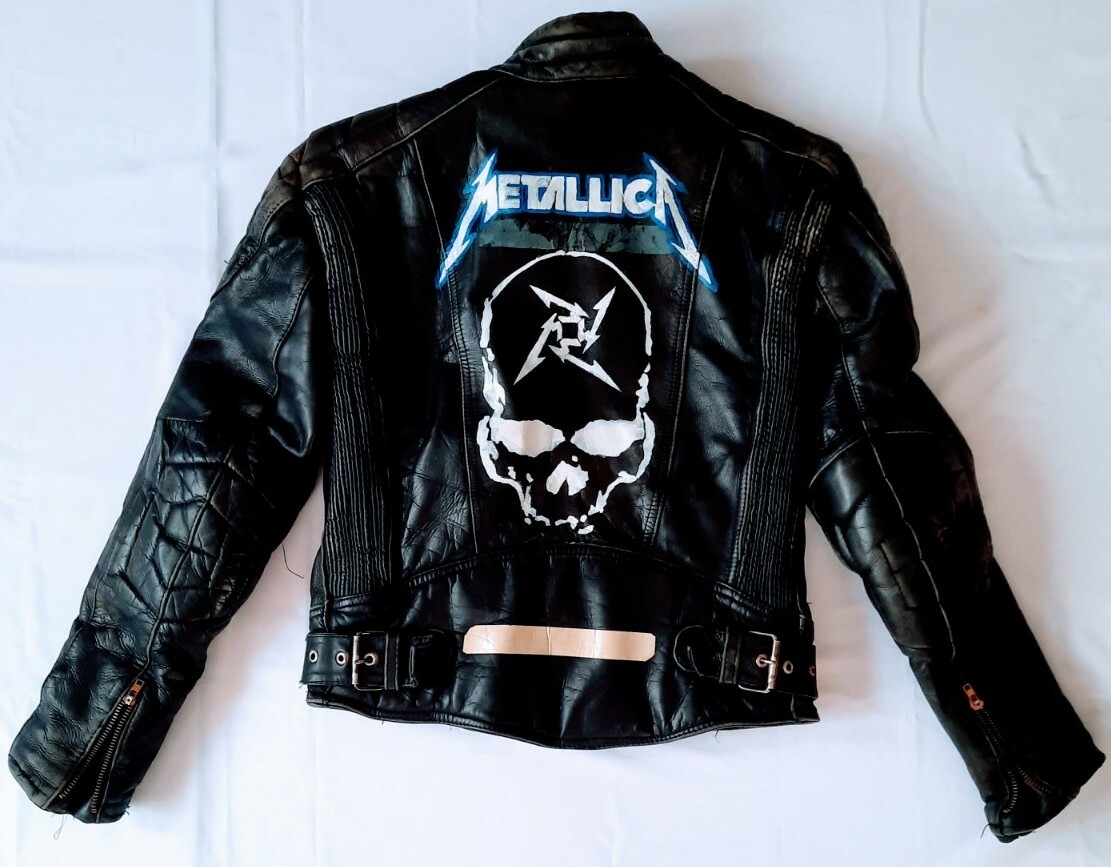メタリカ　ジャケット Metallica Hand Painted Leather Motorcycle Mens Jacket Size M