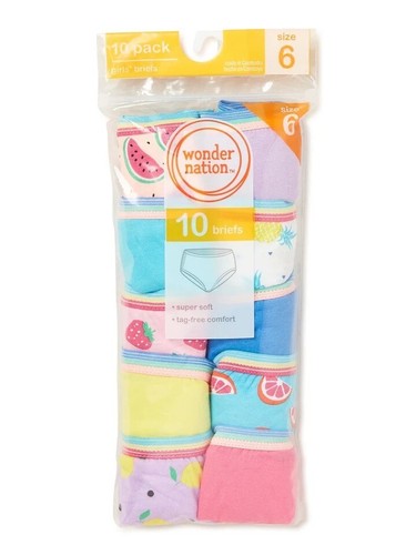 Wonder Nation Girls Cotton Brief Underwear, 10-Pack, Sizes 6 - Picture 2 of 3