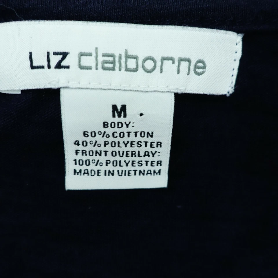 Top Liz Claiborne Mujer Talla M Azul Marino Tejido Abierto Medallón Manga 3/4 Mezcla Algodón Foto 2 de 4