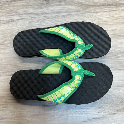 The North Face Girls Base Camp Flip Flop Thong Sandals Size 4 Black Green - Picture 6 of 9