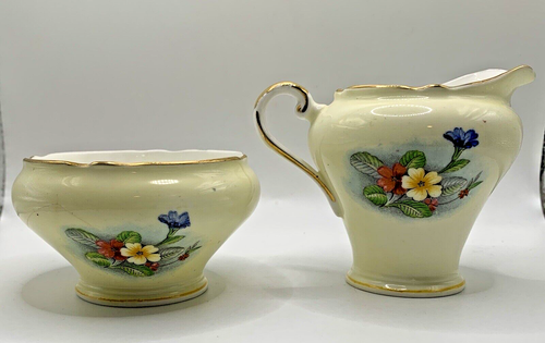 Aynsley England Yellow Porcelain Creamer Open Sugar Floral READ - Picture 2 of 10
