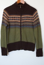Vintage Eddie Bauer 90s Fair Isle Cardigan Sweater Womens Petite M Nordic Knit