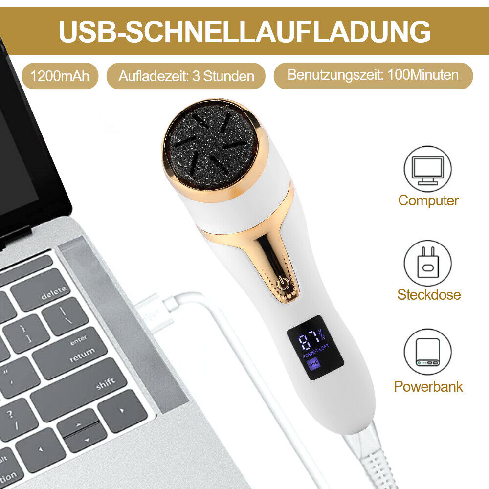 Elektrisch Hornhautentferner Pediküre Fußpflege Fußpflegegerät USB Fußfeile Set