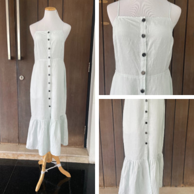 Something Navy Light Blue Linen Maxi Summer Staple Midi Sundress Button Up Small