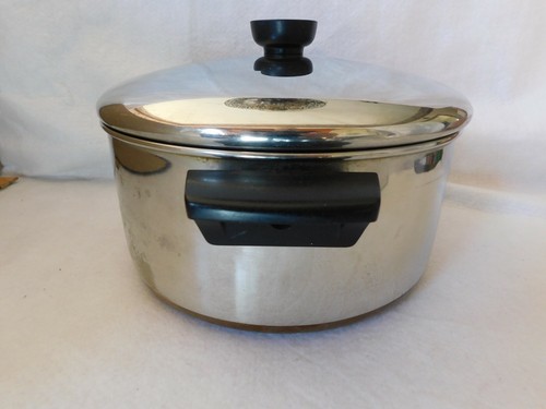 VINTAGE 1801 REVERE WARE 4 QUARTI FONDO RAME STOCK PENTOLA PADELLA CON COPERCHIO - Foto 3 di 10