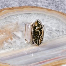 Ocean Jaspis Ring, 925 Silber, Edelsteinring (23545), mit Biwaperle / Mondstein