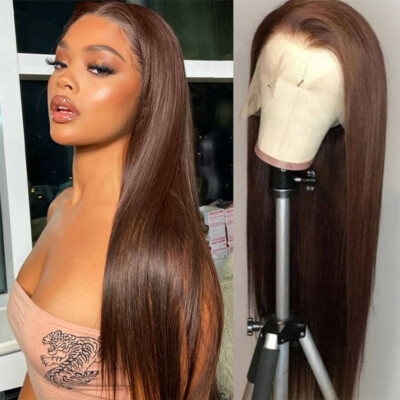 Dark Brown Lace Frontal Wigs Straight Human Hair Pre Plucked  display picture 2