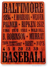 TIN SIGN Baltimore Baseball, Orioles, Sports, Pub, Bar, Metal Décor, A232