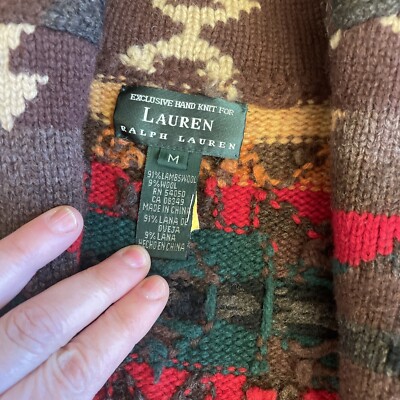 166 Hand Knit Ralph Lauren Southwest Navajo Blanket Aztec Sweater