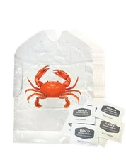 Disposable Crab Bibs for Adults with Wet Wipe Moist Towelettes, 50 Pc. Set...