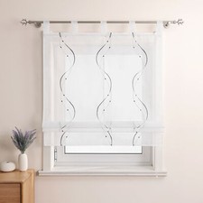 Raffrollo mit Schlaufen Raffgardine Bestickt Fenstergardine Küche Voile Modern