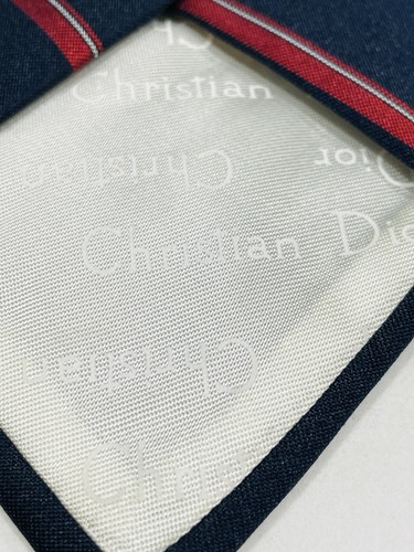 Vintage Christian Dior Men Neck Tie Diagonal Stripe Navy Red Gray Logo 56” x 3” - Picture 7 of 7