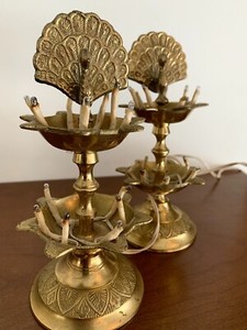 Brass Peacock Diya Pair Lights - Untested