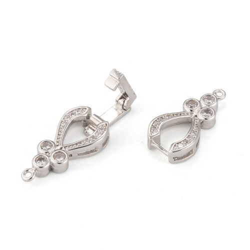 10 Sets Cubic Zirconia Fold Over Clasps Platinum Brass Platinum 43x10x5mm - Picture 3 of 5