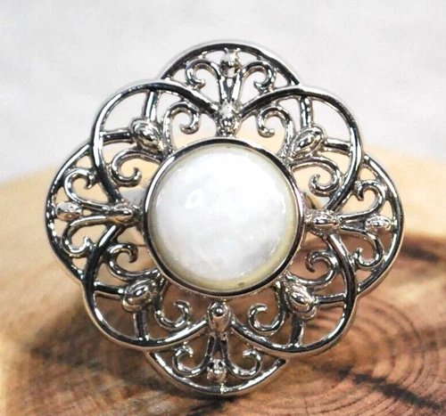 Large Signed Vintage 3.8 Carat Domed Moonstone 925 Silver Ring sz 6