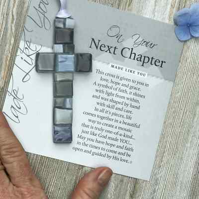 Made Like You On Your Next Chapter Handmade Glass Cross NEW Retirement Gift