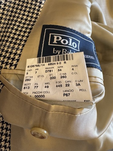 Polo by Ralph Lauren Vintage Silk Wool Flax Blend Houndstooth Check Jacket 46R - Picture 9 of 9