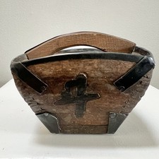 Antique Wooden CHINESE ASIAN RICE BASKET Wood And Metal Dovetail Construction