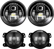 LX-LIGHT DOT Approved 7'' Black LED Headlights + 4 '' Fog Lights 