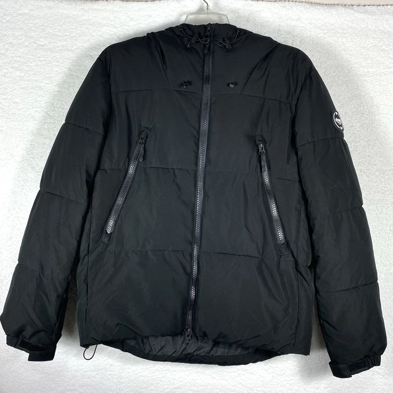 Zara DNWR Mens Black Ripstop Hooded Puffer Jacket Size M Quilted Techwear