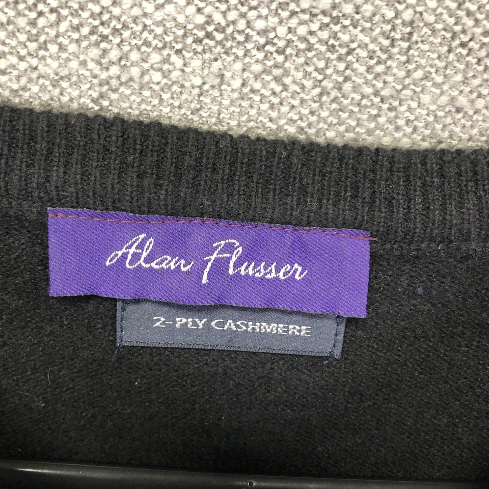 Suéter Alan River Para Hombre Mediano Negro A Cuadros 2 Capas Cachemira Cuello Redondo Pullover Foto 3 de 4