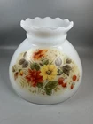 Vintage Milk Glass Lamp Shade Floral Decal Crimped Rim 6x8 Inch
