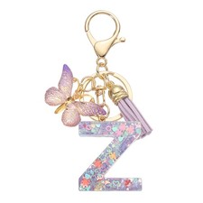 Alphabet Initial Letter Z Keychain, Cute Tassel Butterfly Key Chain, Purple