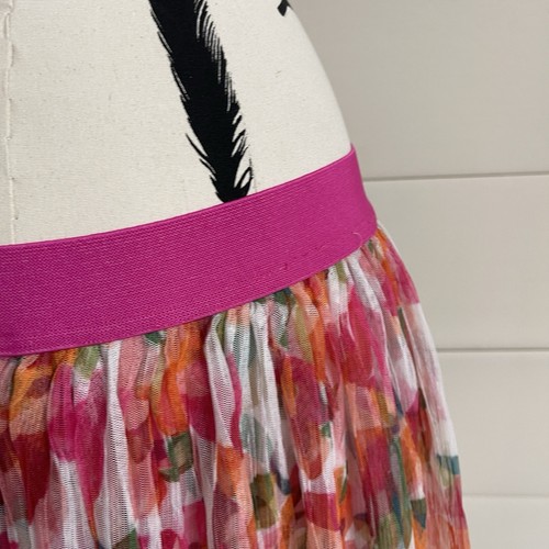 Blue Illusion Pink Rocco White Tulle Floral Printed Midi Skirt Lined size M - Picture 7 of 12
