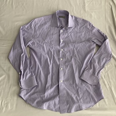 CANALI Micro Check Point Collar Shirt Mens 41/16 Large Lavender Purple Italy