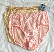 Bali Women s Brief Panties, Pink/Beige Solid Nylon Spandex Stretch, 7 2-Pack