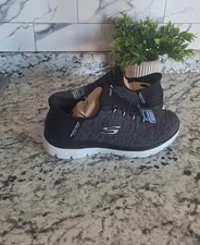 Skechers Summits Dazzling Haze Black White Womens Wide Slip On Sneakers