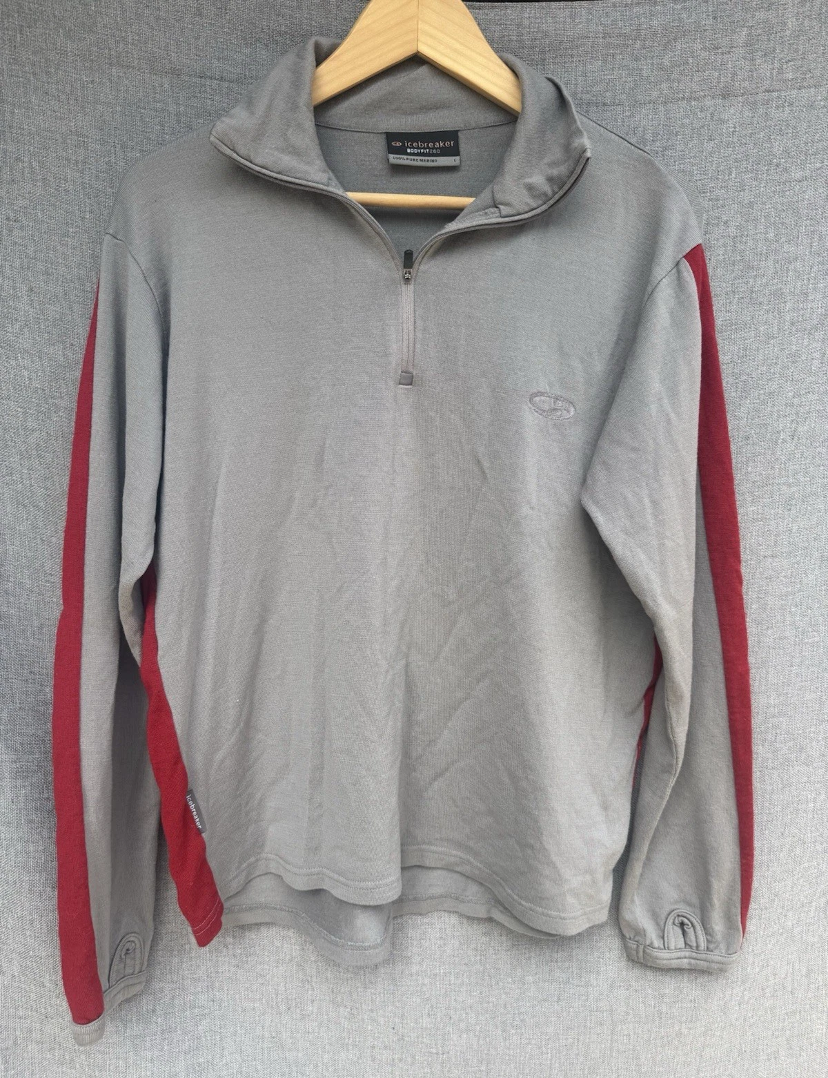 Icebreaker Merino Wool 260 Bodyfit 1/4 Zip Pullover Baselayer Large Mens Gray