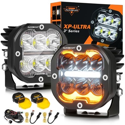 AUXBEAM 3'' 84W LED Work Driving Light Bar Cube Pods Amber White DRL Turn Signal