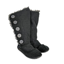 MukLuks Black Slipper Boot Hard Sole Size 8 a la mode Crochet Knitted Fur Lined