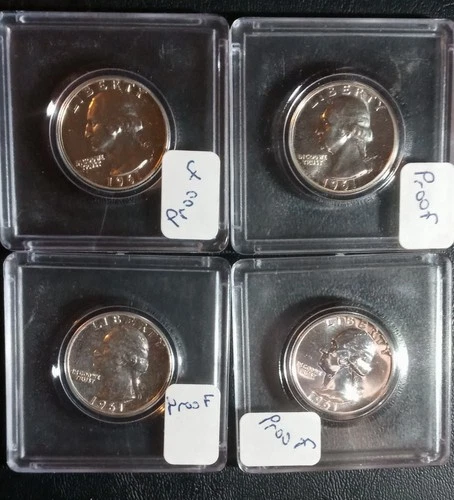 1961 FOUR WASHINGTON SILVER QUARTERS 25c  PROOFS 90% SILVER X 4