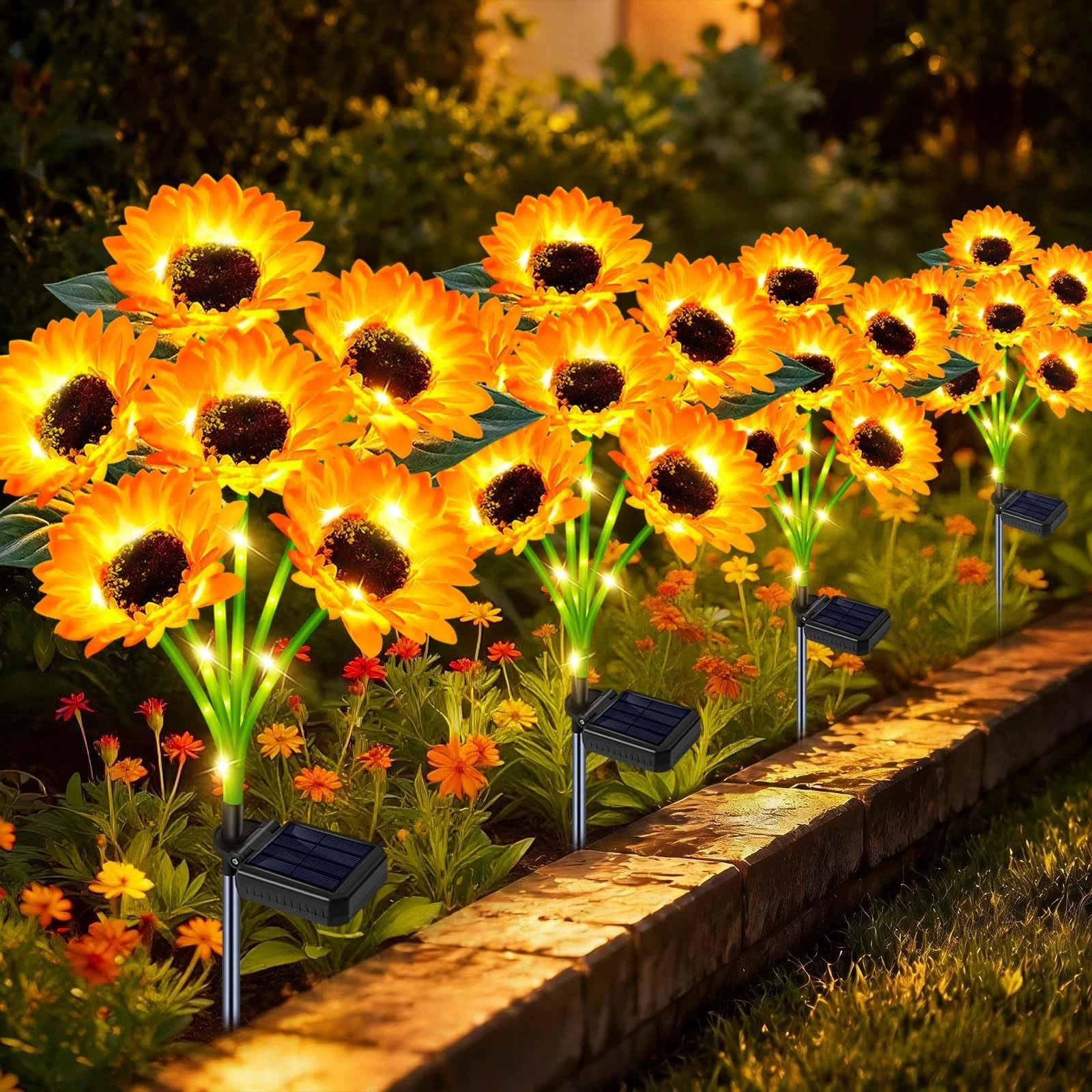 Solar Sunflower Lights Outdoor Flower Garden Stake Lights,4 Pack 24 Sunflower...