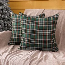 CARRIE HOME Throw Pillow Covers 20x20 20" x 20" (Pack of 2) Green Tartan Plaid