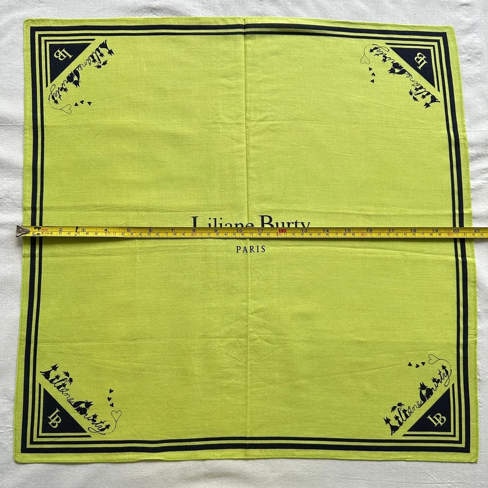 Pañuelo Vintage Verde Limón Algodón Geométrico Negro Gato Enamorado Bandana 21" Foto 3 de 3