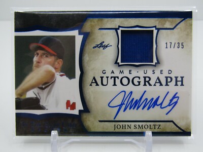 JOHN SMOLTZ 2020 LEAF IN THE GAME USED SPORTS PATCH AUTOGRAPH AUTO #17/35
