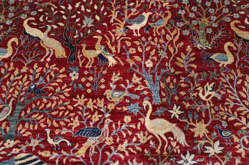 10x14 ft Birds Animal Red Area Rug Afghan Hand Knotted Wool Rug Dining Room Rug - Picture 6 of 11