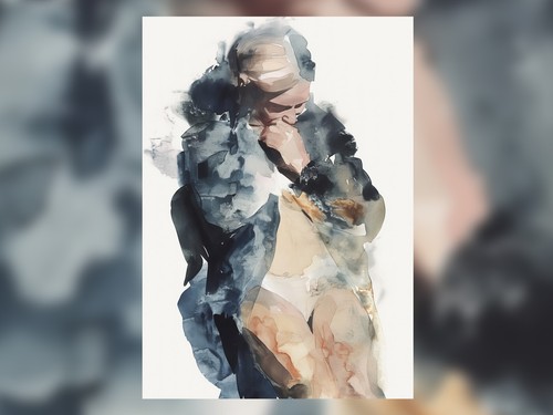 Contemplative Abstract Nude Figure 5"x7" Print on Matte Paper | Watercolor Art - Picture 4 of 7
