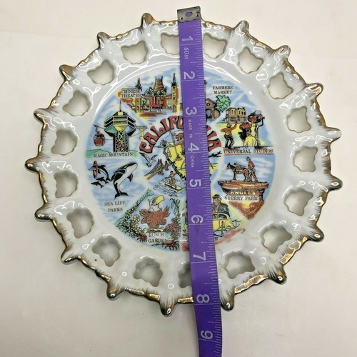 Piatto di stato vintage California souvenir CA vetro bianco capesante bordo pizzo aperto - Foto 5 di 5