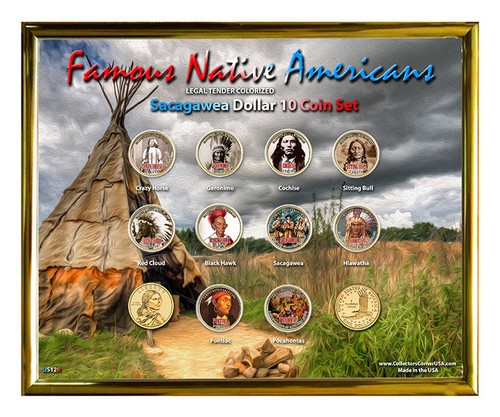 Famous Native American Colorized Sacagawea Dollar 10 Coin Set in 8"x10" Frame H - Picture 4 of 6
