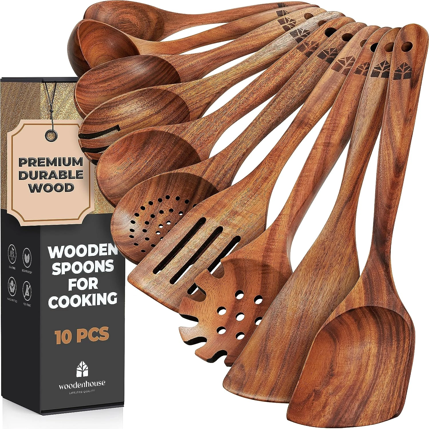 Wooden Spoons for Cooking, 10 Pcs Teak Wood Cooking Utensil Set Kitchen Utensils
Opens in a new wind