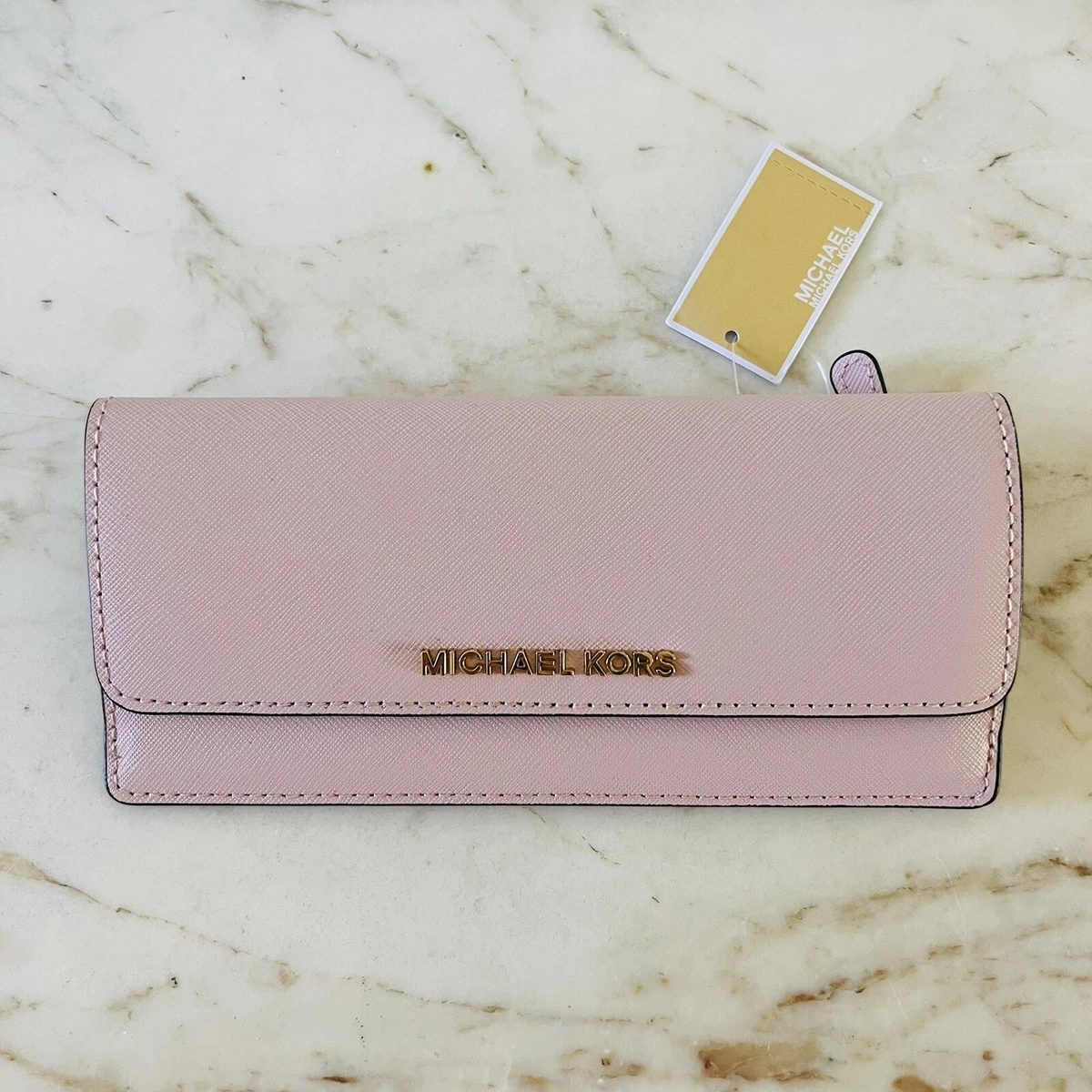 MICHAEL KORS Jet Set Travel Blossom Pink Leather Flat Continental Wallet