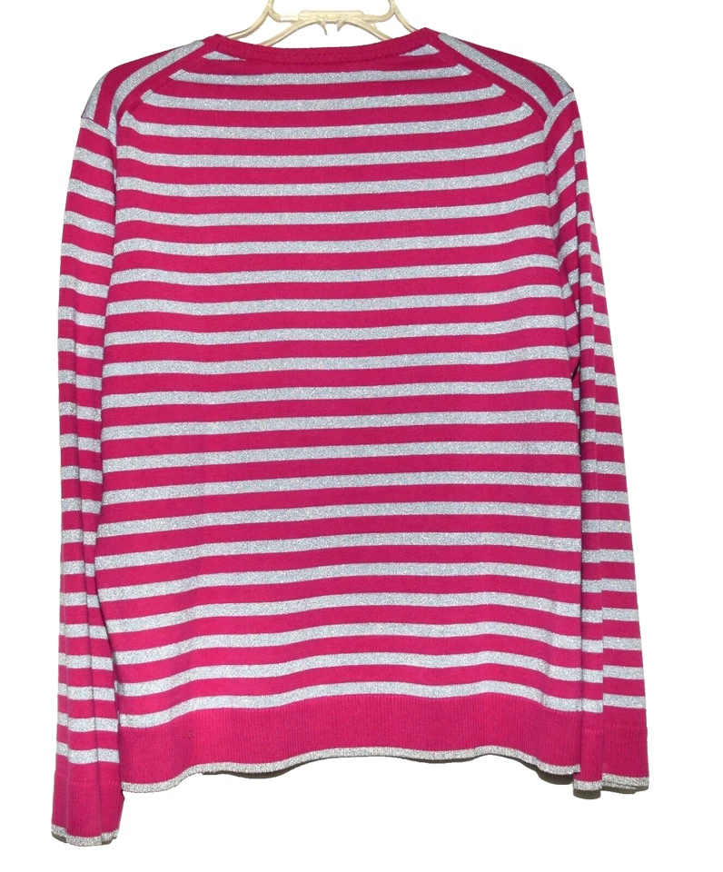 Brooks Brothers Rose Pink and Silver Metallic Striped Womens Sweater Top Size XL - Image 2 of 4