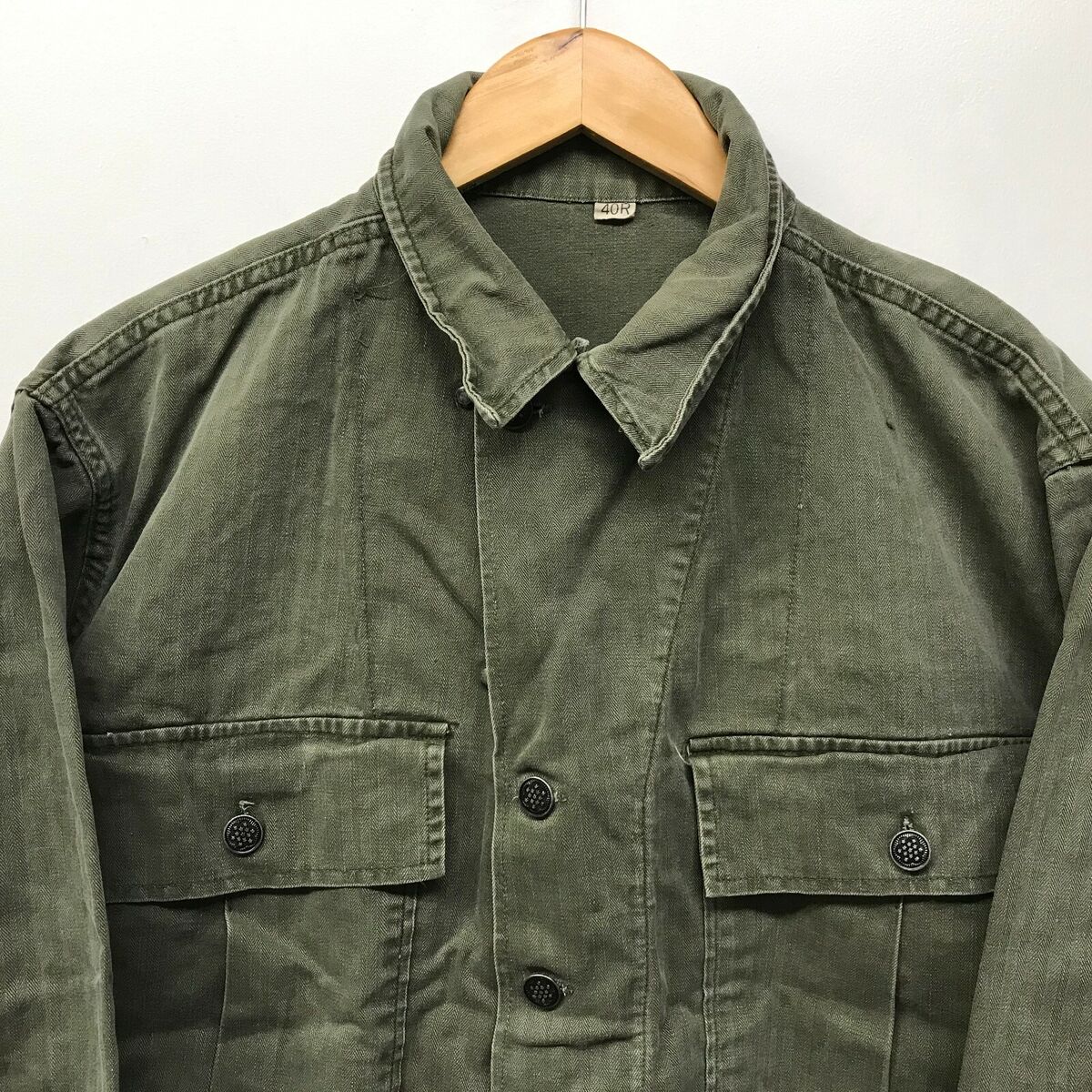 VINTAGE WWII US Army HBT Cotton 13 Star Button Shirt SIZE 40 VINTAGE WWII US Army HBT Cotton 13 Star Button Shirt SIZE 40