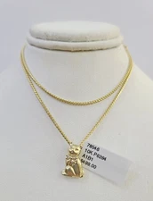 10K Solid Franco Chain cat Pendant Charm Necklace 16"-22" 1mm Gold Ladies