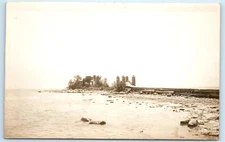 POSTCARD RPPC Michigan Lake Resort Bridge 1914 Overgrown Gazebo
