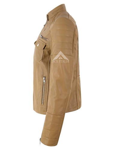 Women's Quilted Fashion Biker Zipper Closure Motorcycle Lambskin Leather Jacket - Picture 11 of 28